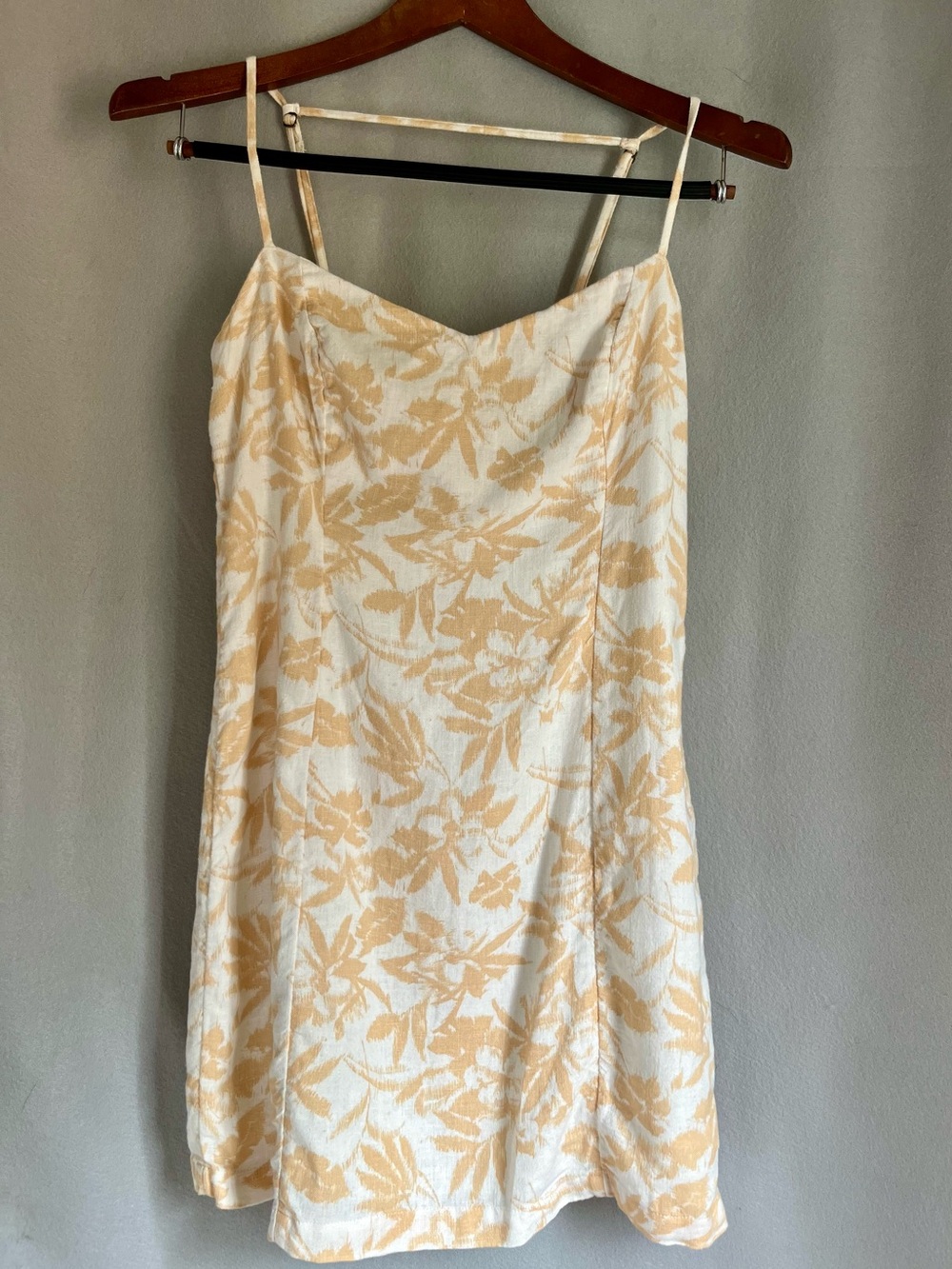 Abercrombie & Fitch Linen Blend Slip Dress Small Beige Floral Mini Sundress